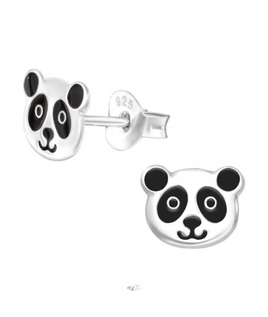 Silver earrings with enamel colors, Panda face