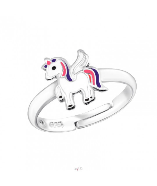 Adjustable silver ring for kids, Unicorn