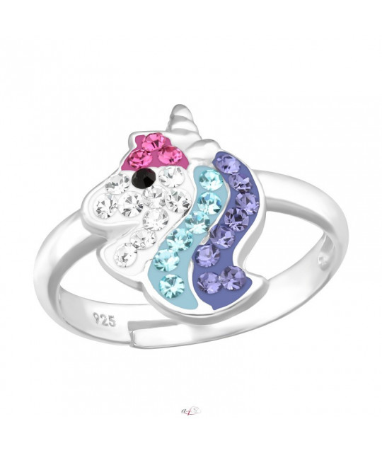 Регулируемое серебряное кольцо для детей, Сине-фиолетовый Единорог