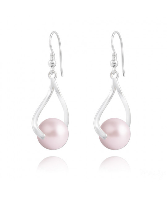Silver earrings curvy nacreous Crystal Pearl, Pastel Rose
