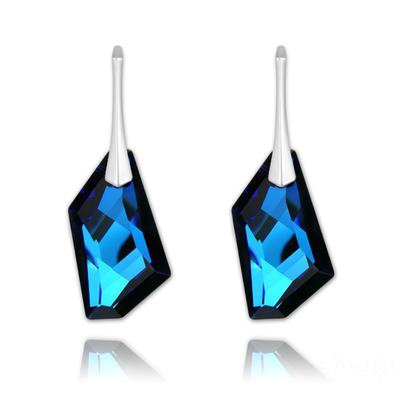 Sidabriniai auskarai De-Art su kristalu, Bermuda blue