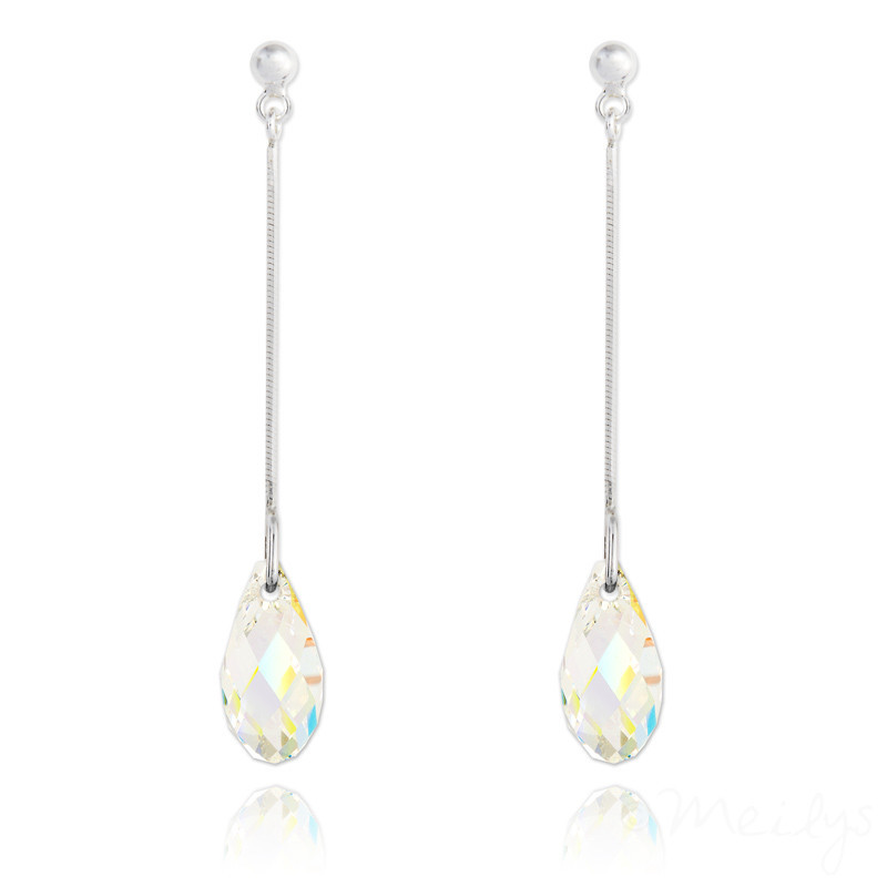 Silver earrings Briolette with Crystal, White AB