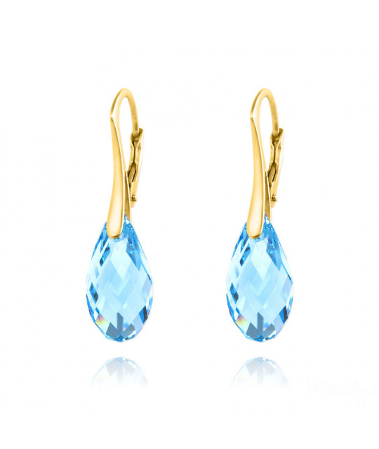 Gold plated earrings Briolette, Aquamarine