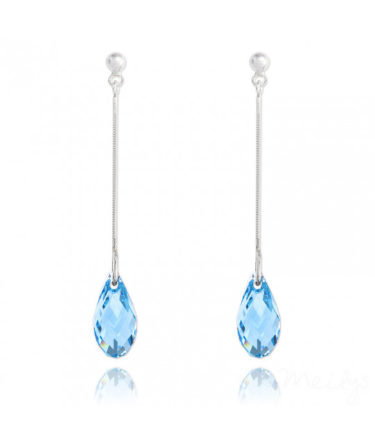 Silver Earrings Briolette with Crystal, Aquamarine