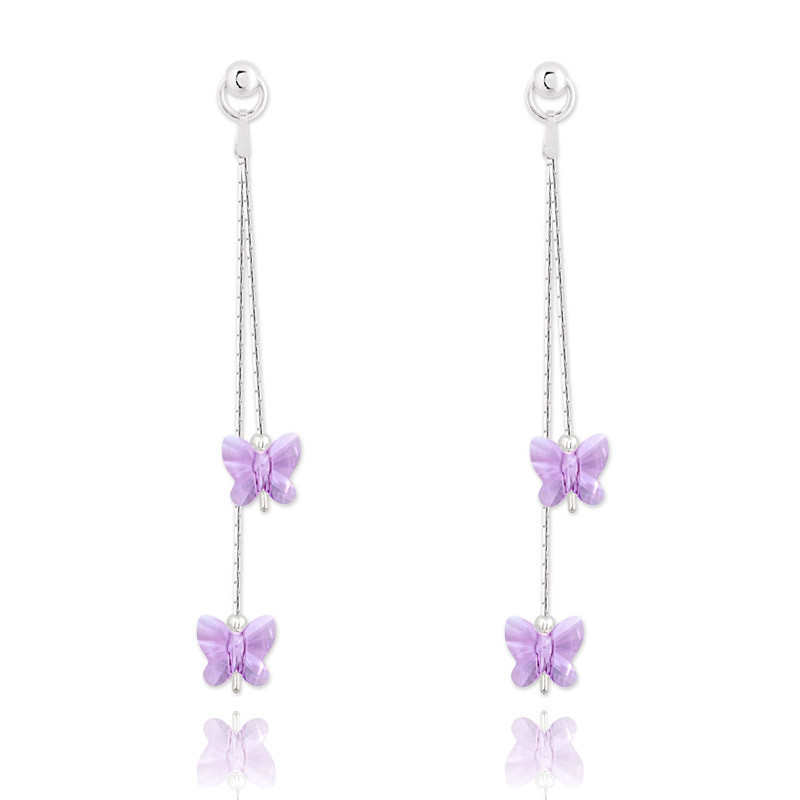 Silver earrings Butterfly with Crystal, Violet