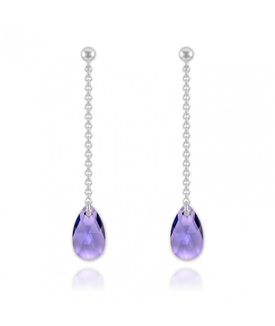 Silver earrings pear drop with Crystal, Tanzanite