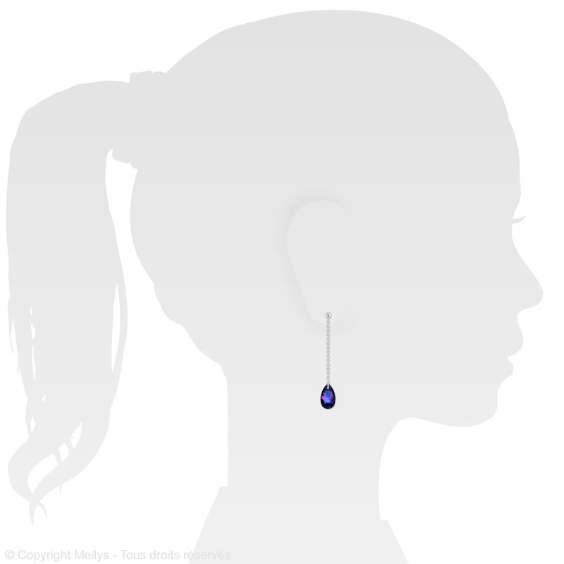 Silver earrings pear drop with Crystal, Heliotrope