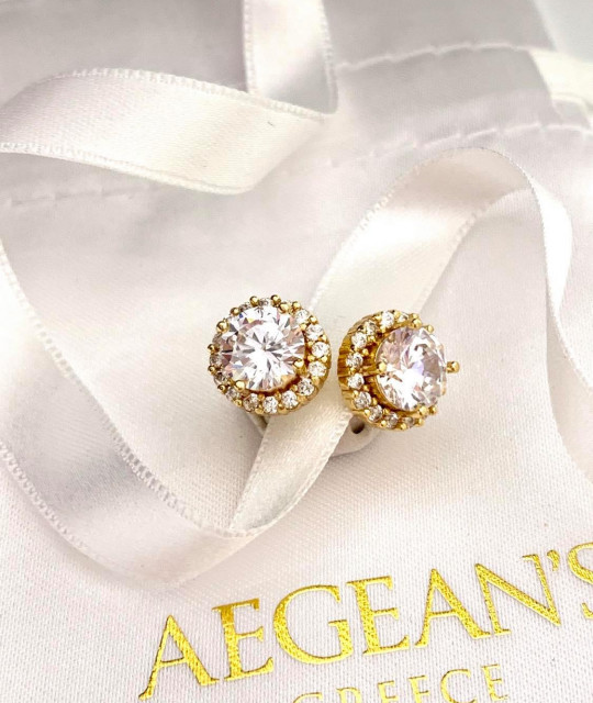 Gold-plated earrings with white cubic zirconia, Elena