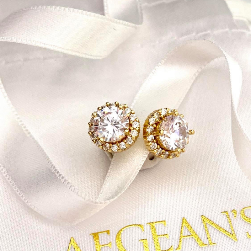 Gold-plated earrings with white cubic zirconia, Elena