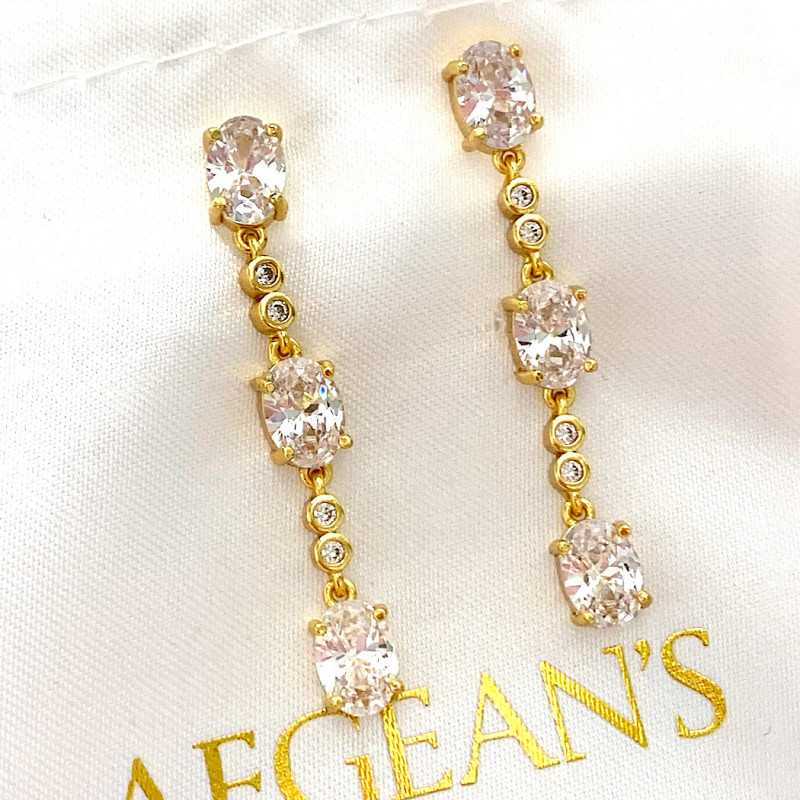 Gold-plated earrings with white cubic zirconia, Anastasia