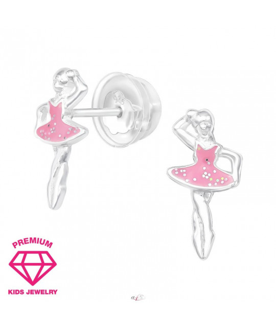 Light pink glitter sterling silver earrings with enamel, Ballerina