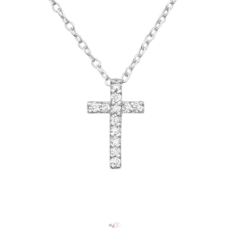 Sterling silver necklace with stones, Crystal Cross
