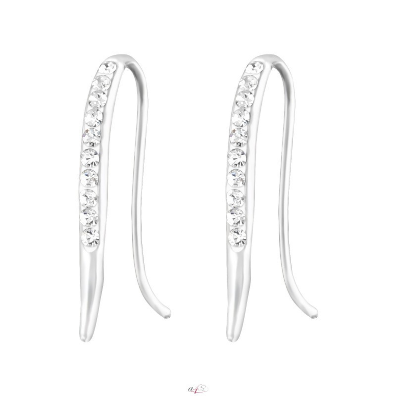 Silver curved earrings with crystal stones