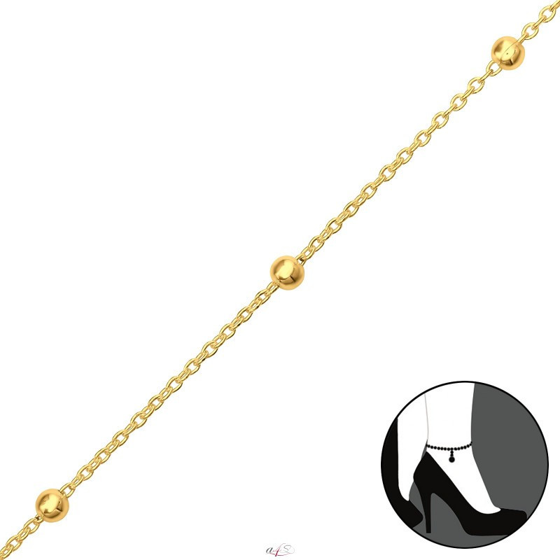 Silver anklet for foot, Golden Ball