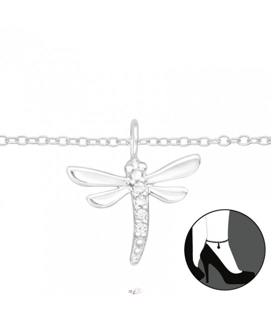 Silver anklet for foot, Dragonfly
