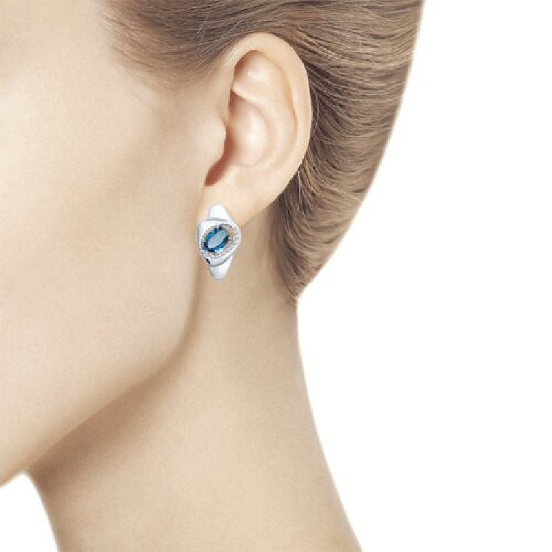 Silver earrings SOKOLOV with blue topazes and cubic zirconias