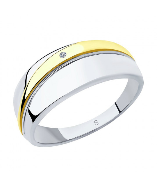 Apzeltīts sudraba gredzens SOKOLOV ar briljantu