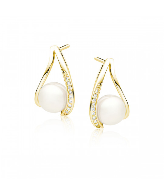 Gold-plated silver earrings with zirconia SENTIELL, Pearl