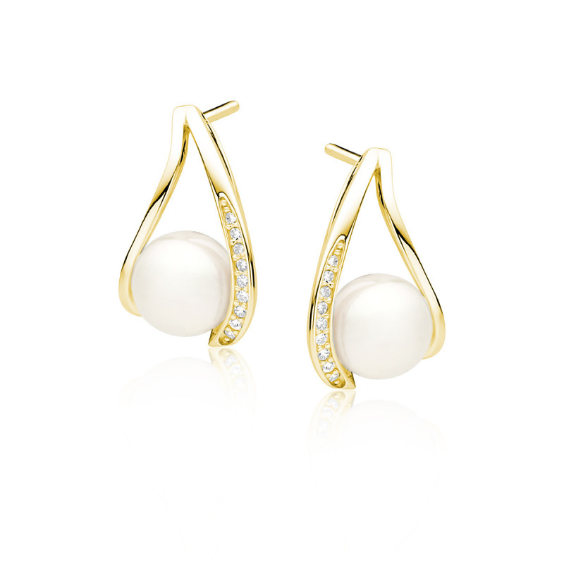 Gold-plated silver earrings with zirconia SENTIELL, Pearl