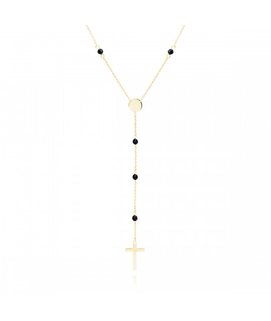 Gold-plated silver necklace SENTIELL with black spinels and cross