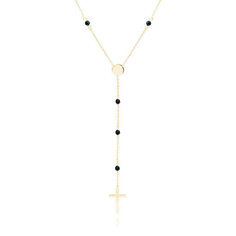 Gold-plated silver necklace SENTIELL with black spinels and cross