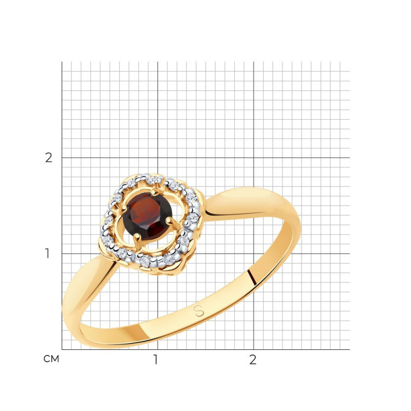 Gold-plated silver SOKOLOV ring with garnets and phianite
