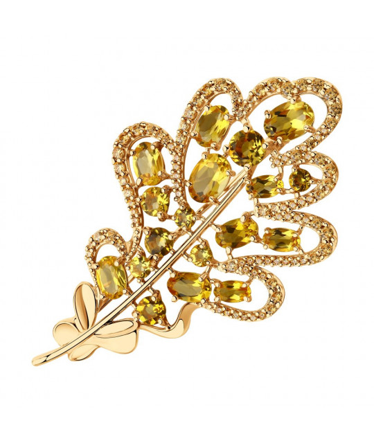 Gilded silver brooch SOKOLOV with citrines and cubic zirkonia