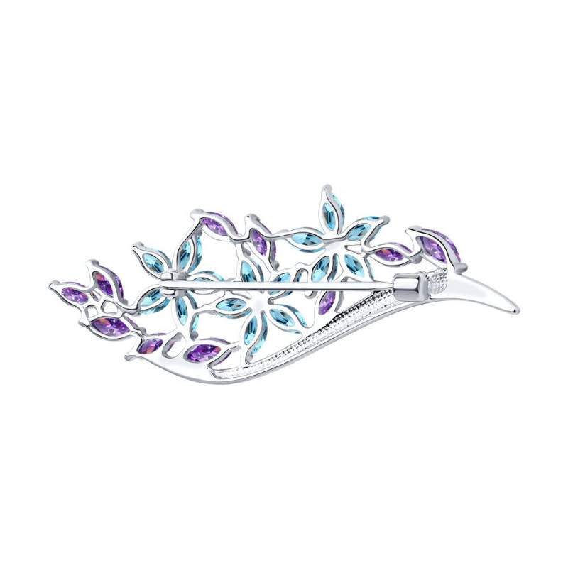 Silver brooch SOKOLOV with blue and lilac cubic zirkonia