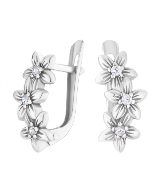 Silver earrings ALFA-KARAT with cubic zirkonia, Flowers