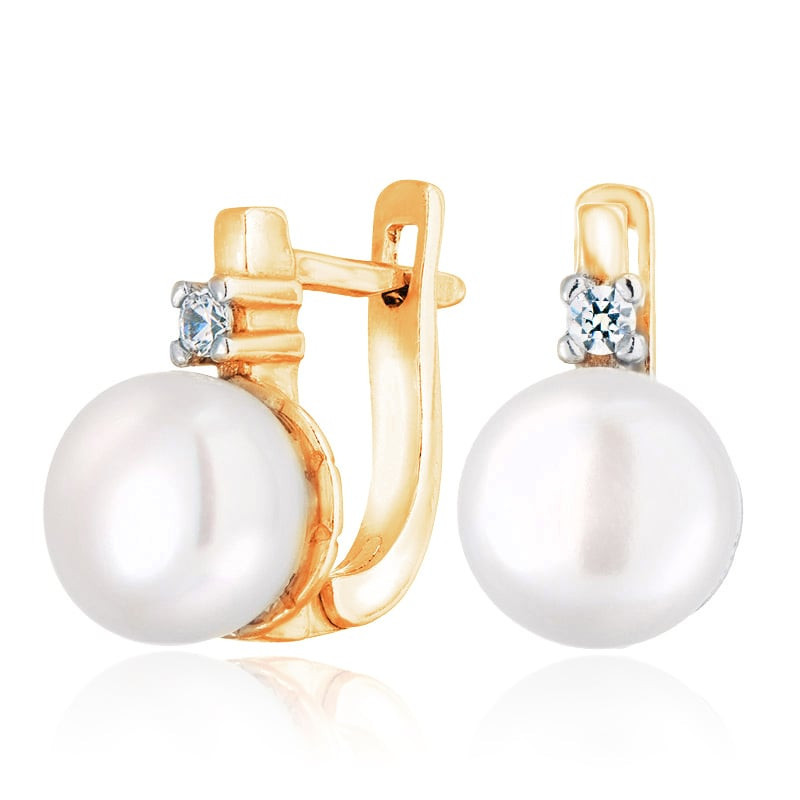 Gold-plated silver earrings ALFA-KARAT with cubic zirkonia and pearls