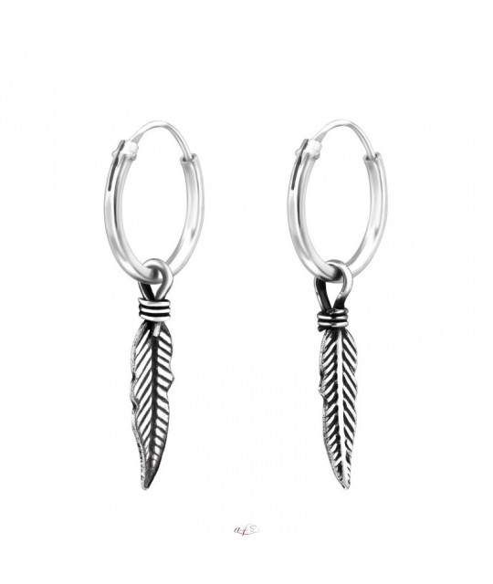 Silver earrings, Feather