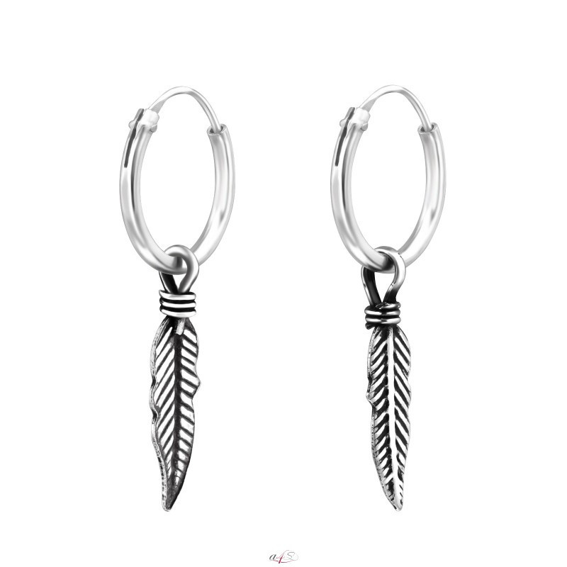 Silver earrings, Feather