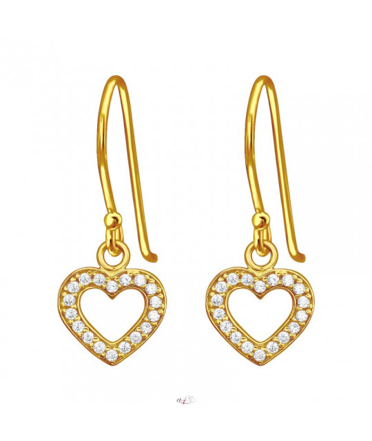 Gold-plated silver earrings with cubic zirconia, Heart