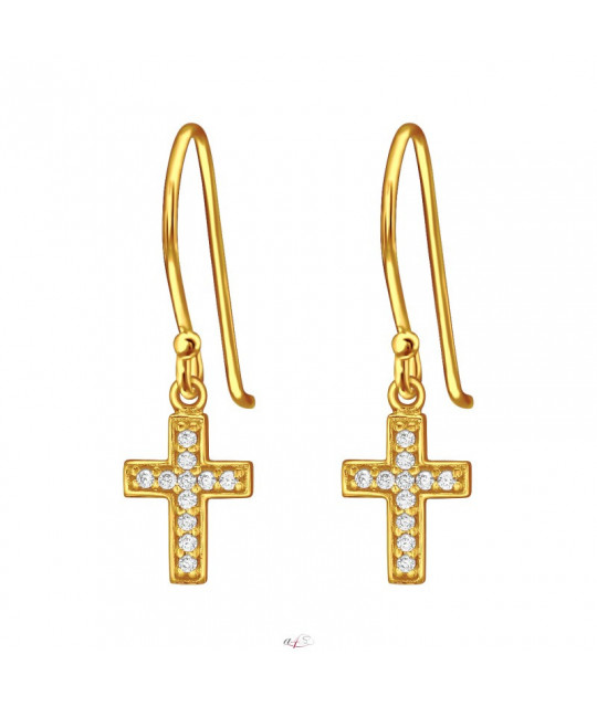 Gold-plated silver earrings with cubic zirconia, Cross