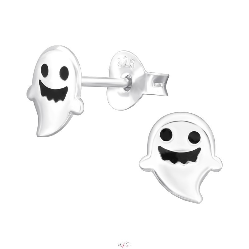 Silver earrings, Cute and smiley Ghost