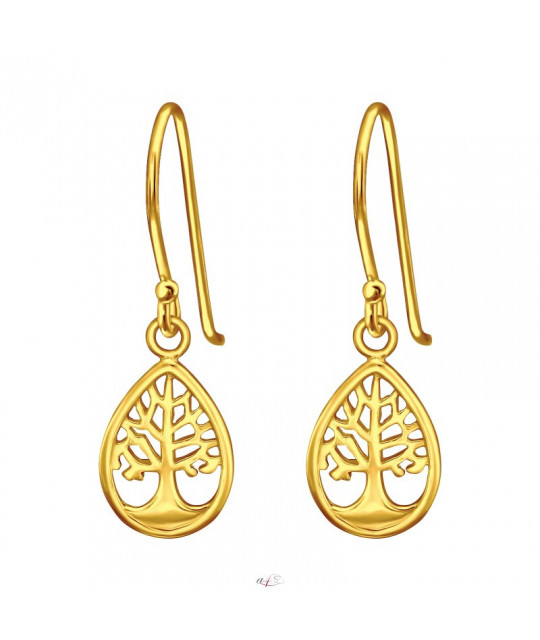 Gold-plated silver earrings with zirconia, Tree Of Life
