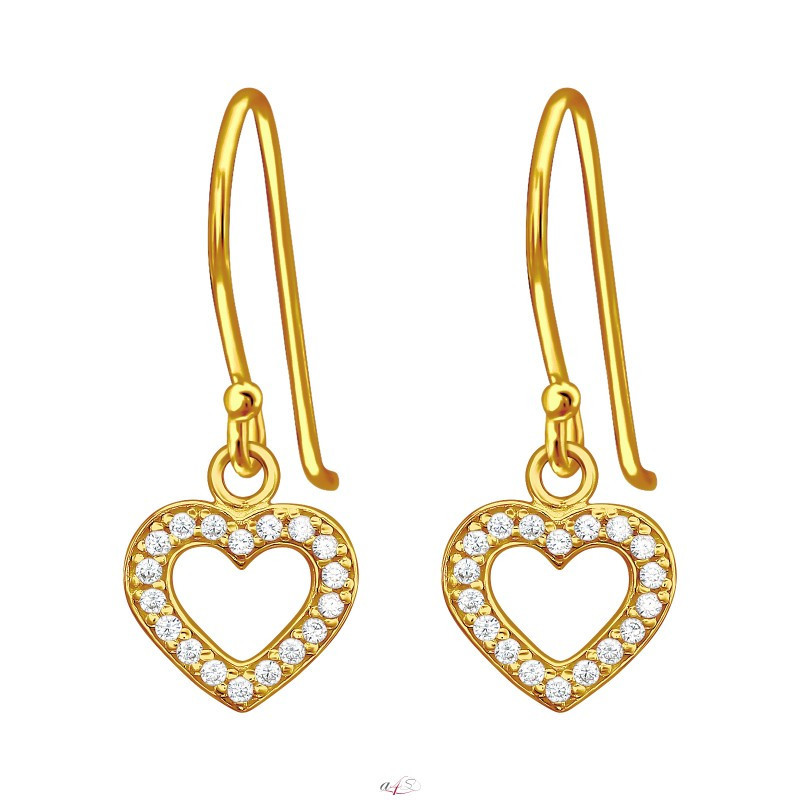 Gold-plated silver earrings with cubic zirconia, Heart