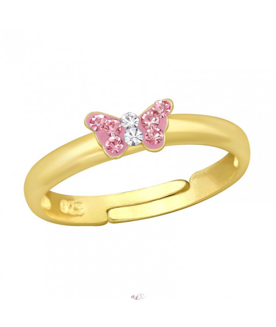 Gold-plated silver adjustable ring, Butterfly