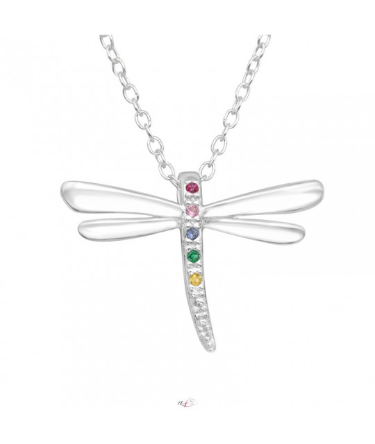 Silver necklace with stones, Dragonfly