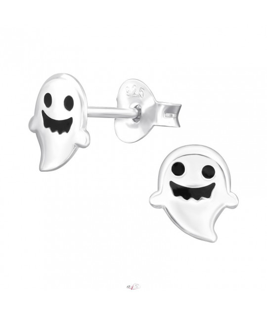 Silver earrings, Cute and smiley Ghost