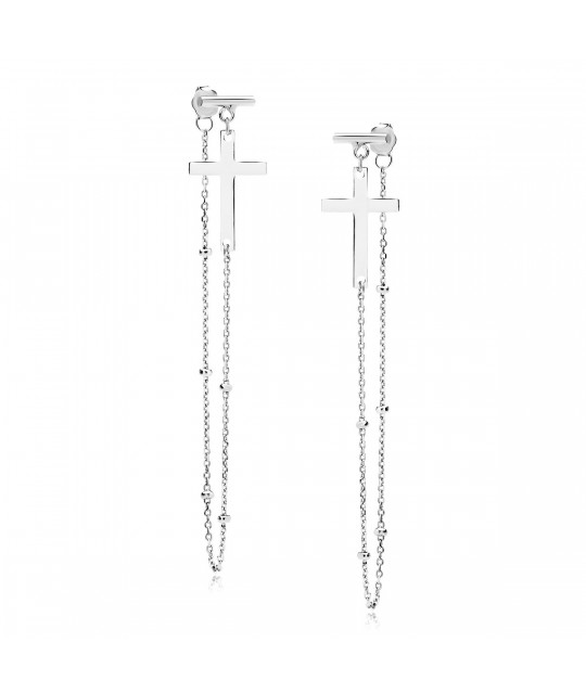 Silver earrings SENTIELL, Cross and chain with balls
