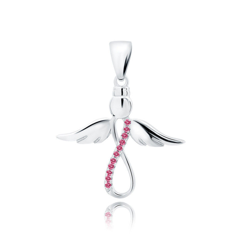 Silver pendant SENTIELL with ruby zircons, Angel and infinity sign