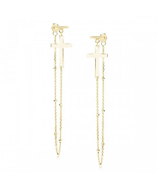 Gold-plated silver earrings SENTIELL, Cross and chain with balls