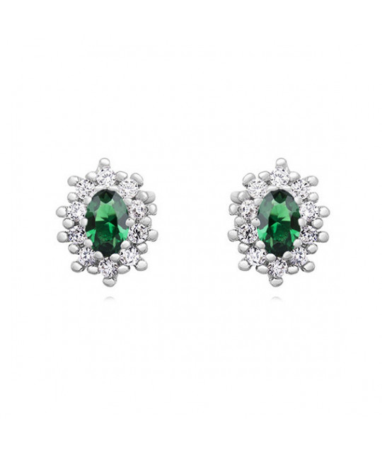 Silver Earrings SENTIELL with emerald colored zircon