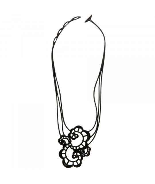 ECO plastic necklace BATUCADA, Black Japanese Flower