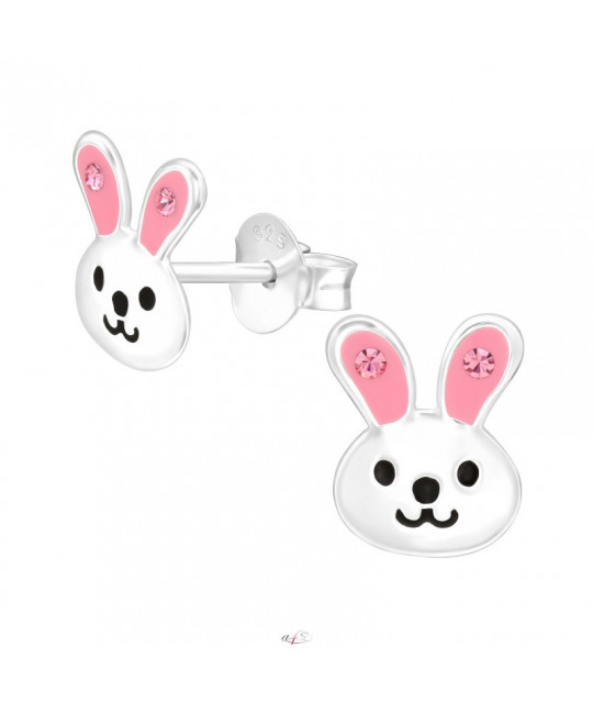 Silver earrings with enamel, Rabbit with pink ears
