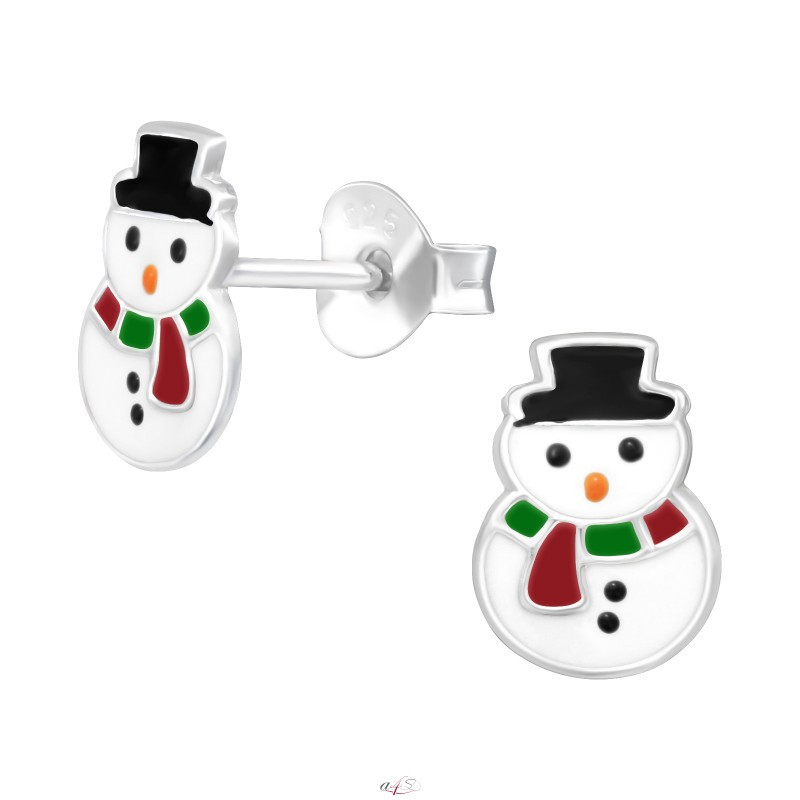 Silver earrings, Snowman