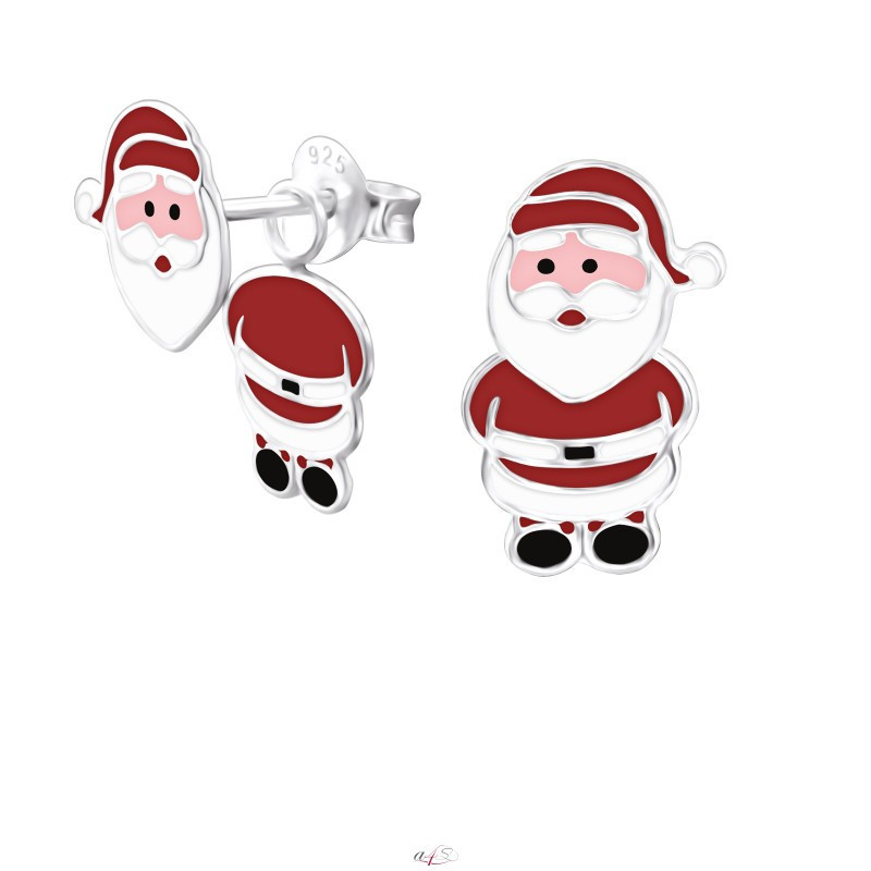 Серебряные серьги с эмалью, Дед Мороз