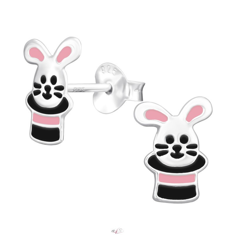 Silver earrings with enamel, Rabbit