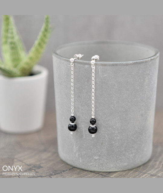 Hanging Silver Earrings, Onyx